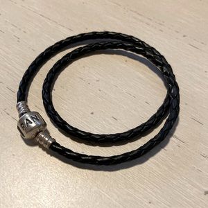 Genuine Pandora double wrap leather bracelet black